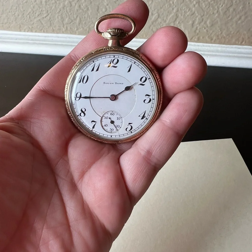 Antique South Bend Pocket Watch, Gold Filled, Wadsworth Referee, Chronograph